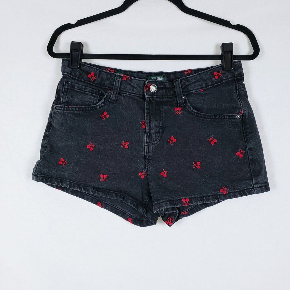 Wild Fable Grunge Cherry Embroidery Jean Shorts Womens 4 Midrise Goth Fruit